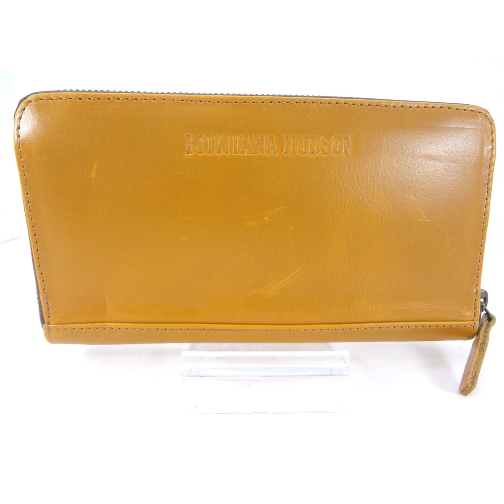 Montana Hudson Zip Around Wallet Tan Good Leather Accordion Logo